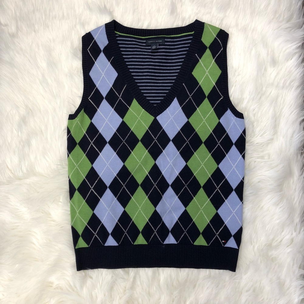Tommy Hilfiger Navy and Green Argyle Sweater Vest